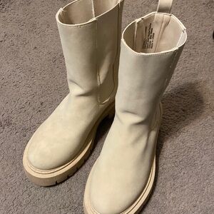 Women's Chelsea Boots Mid Calf Platform Chunky Heel Slip On Combat Size 9